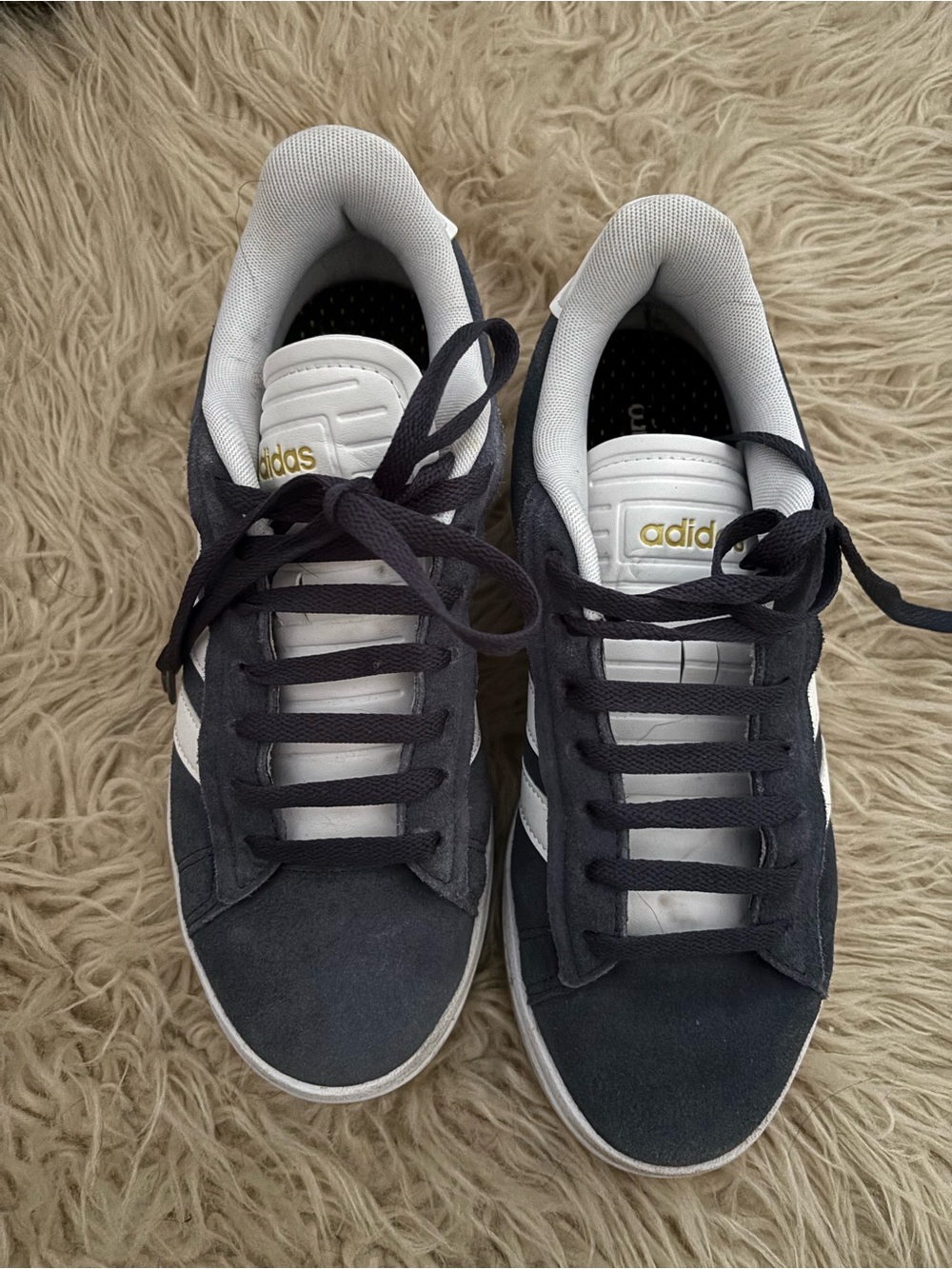 adidas women’s  Navy and White Suede Lace-Up Sneakers